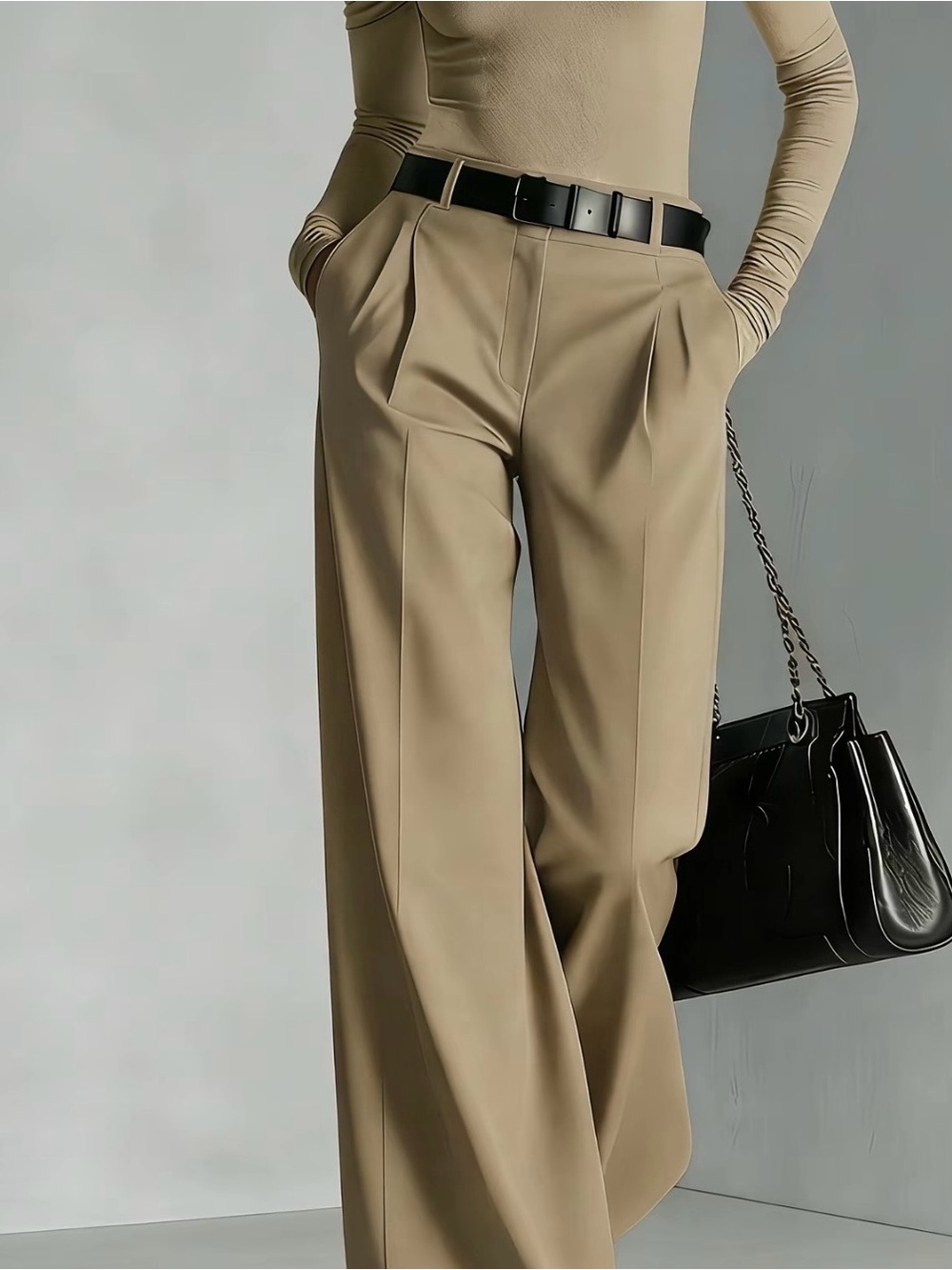 High-Rise Wide Leg Trousers in Camel — Sleek Women's Pants